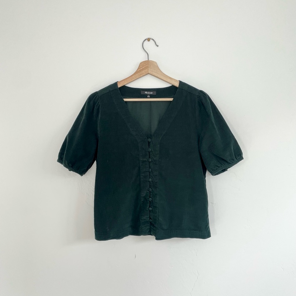 Madewell Corduroy Dark Green Button Top